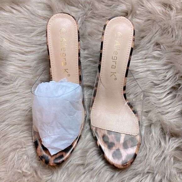 Allegra K Open Toe Clear Glitter Slide Chunky Heel Sandals - Picture 3 of 15